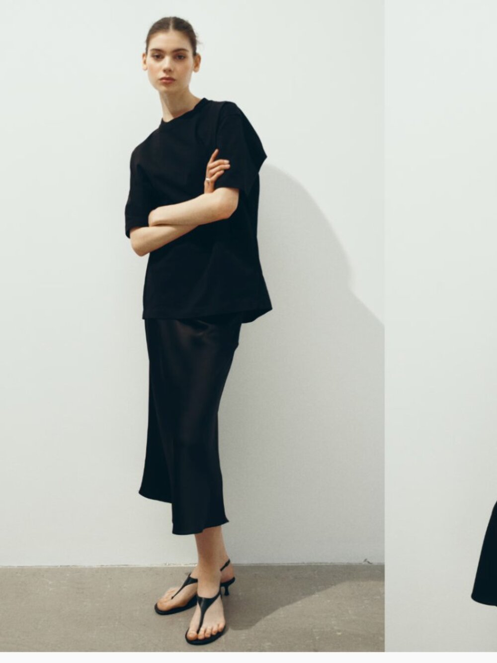 H&M Black Satin Midi Skirt